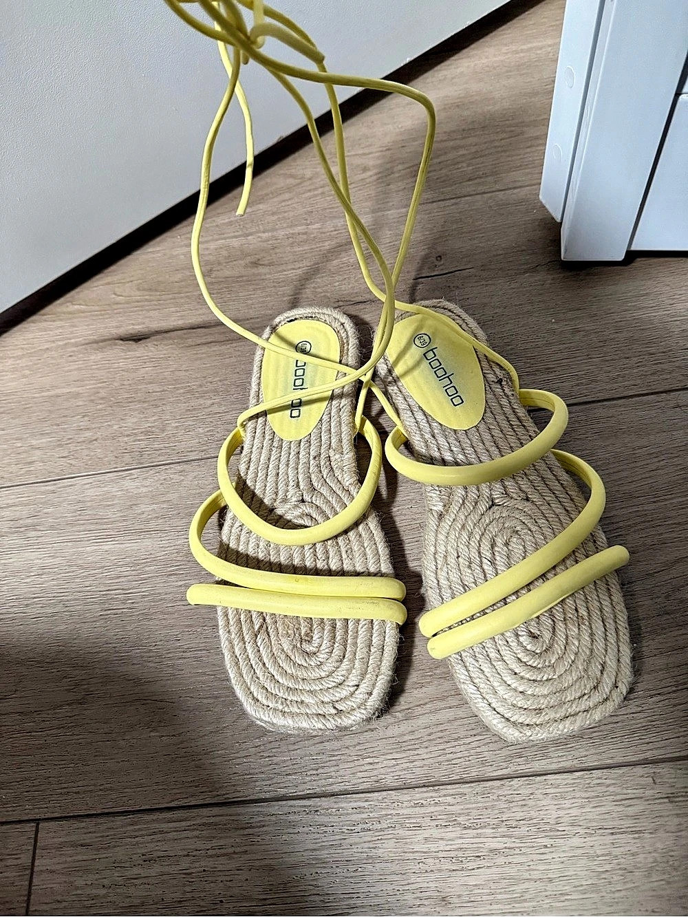 Boohoo Yellow Lace Up Espadrille Sandals